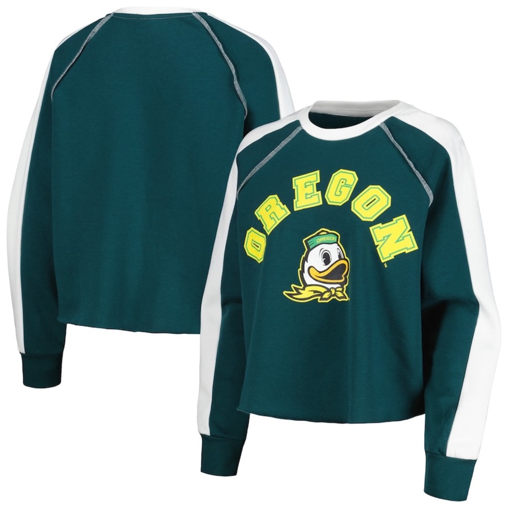 Oregon Ducks Gameday Couture Raglan Cropped Pullover Sweatshirt NWT Green M